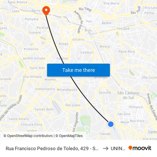 Rua Francisco Pedroso de Toledo, 429 - Sacoma, São Paulo to UNINOVE map