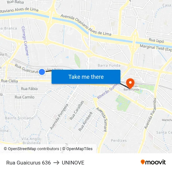 Rua Guaicurus 636 to UNINOVE map