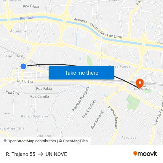 R. Trajano 55 to UNINOVE map