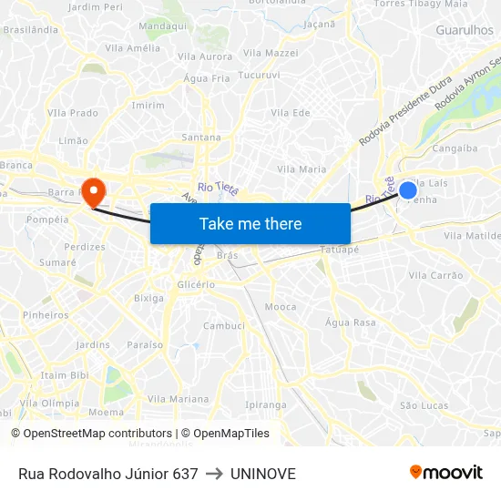 Rua Rodovalho Júnior 637 to UNINOVE map