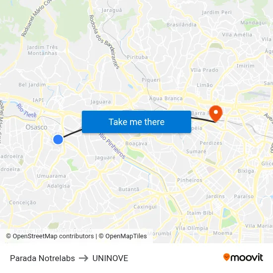 Parada Notrelabs to UNINOVE map