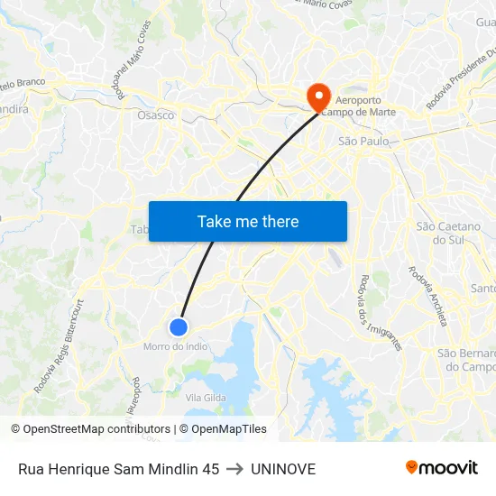 Rua Henrique Sam Mindlin 45 to UNINOVE map