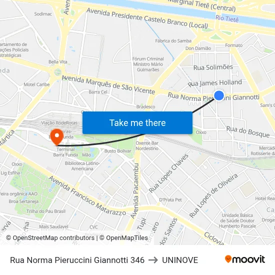 Rua Norma Pieruccini Giannotti 346 to UNINOVE map