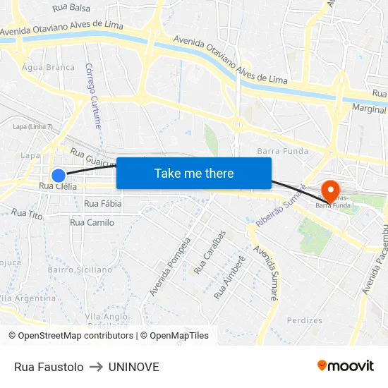 Rua Faustolo to UNINOVE map