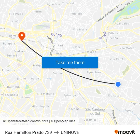 Rua Hamilton Prado 739 to UNINOVE map