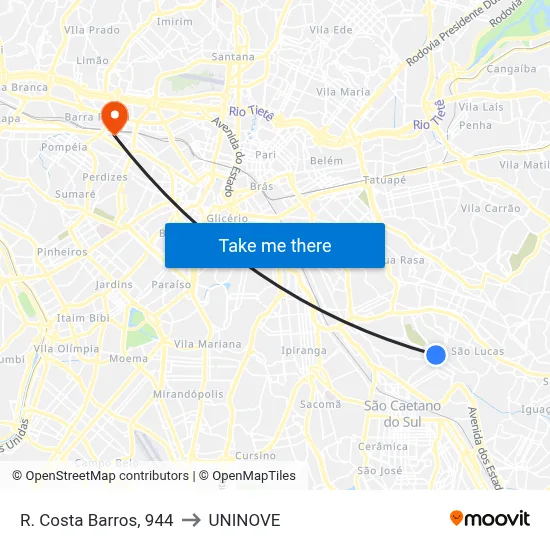 R. Costa Barros, 944 to UNINOVE map
