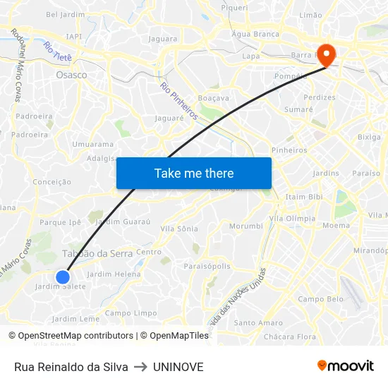 Rua Reinaldo da Silva to UNINOVE map