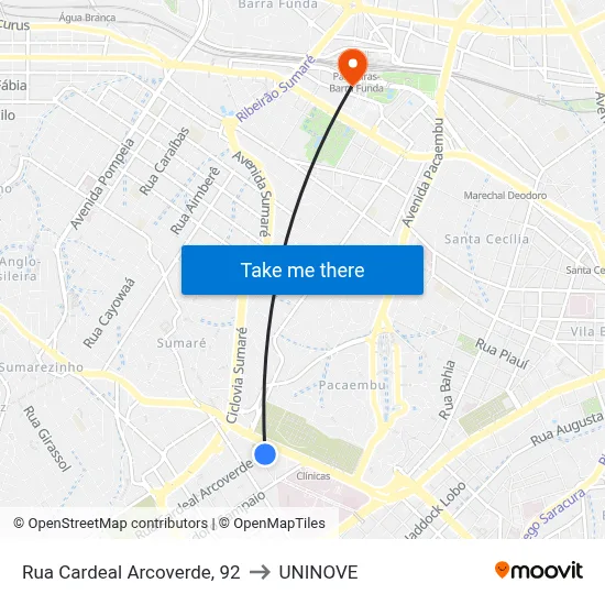 Rua Cardeal Arcoverde, 92 to UNINOVE map