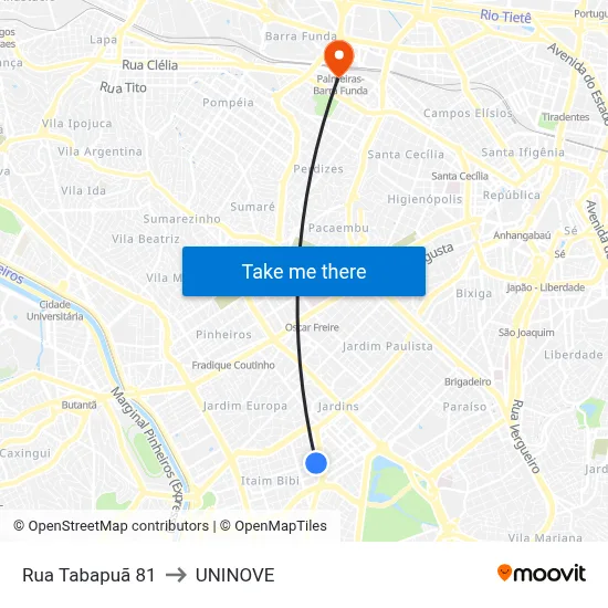 Rua Tabapuã 81 to UNINOVE map