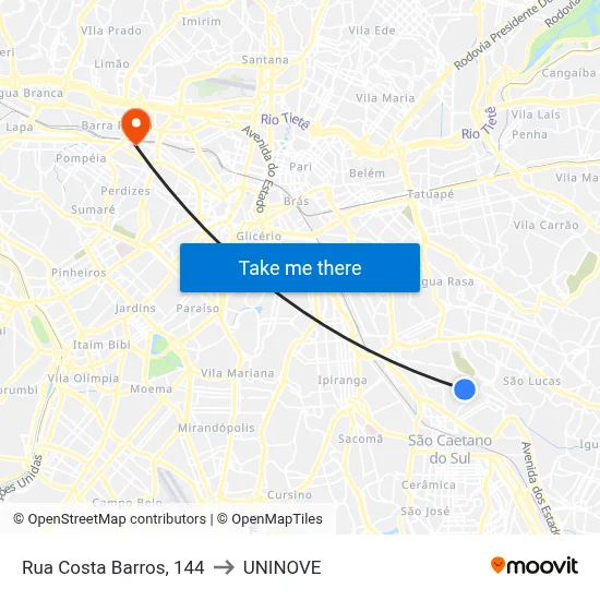 Rua Costa Barros, 144 to UNINOVE map