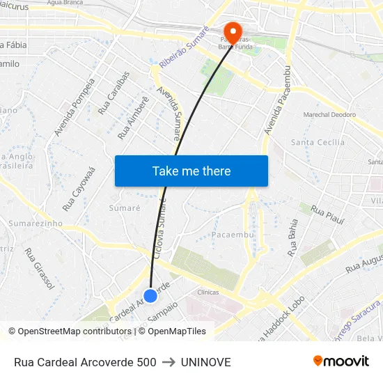 Rua Cardeal Arcoverde 500 to UNINOVE map