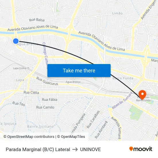 Parada Marginal (B/C) Lateral to UNINOVE map