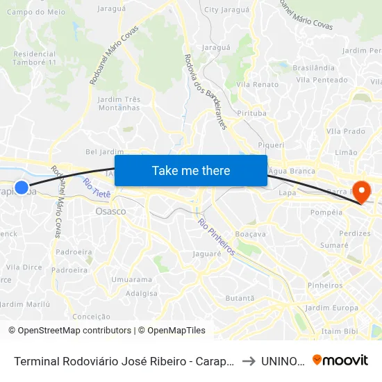 Terminal Rodoviário José Ribeiro - Carapicuíba to UNINOVE map