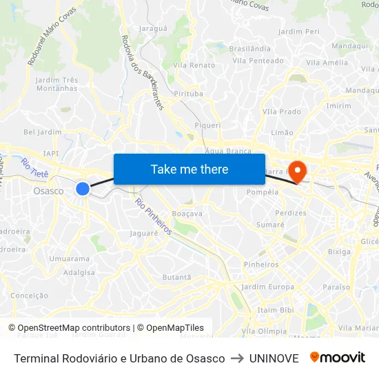 Terminal Rodoviário e Urbano de Osasco to UNINOVE map