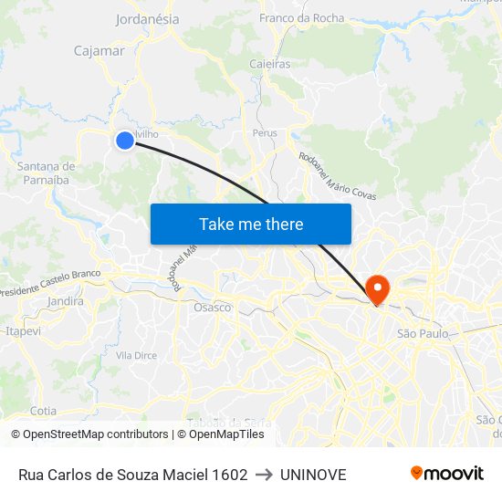 Rua Carlos de Souza Maciel 1602 to UNINOVE map