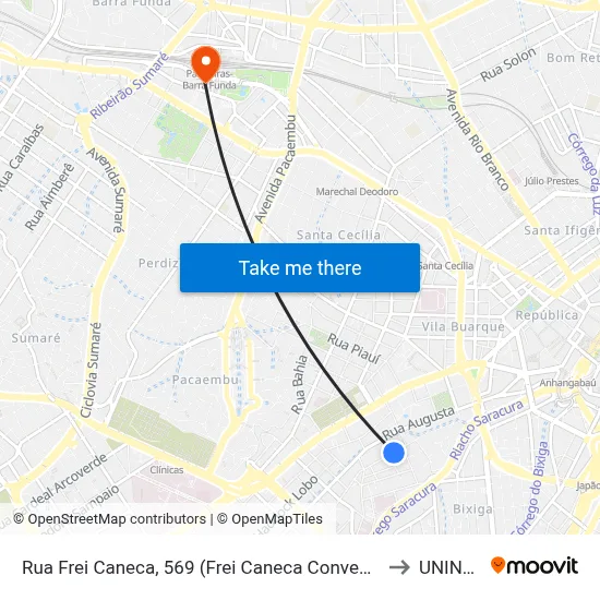 Rua Frei Caneca, 569 (Frei Caneca Convention Center) to UNINOVE map