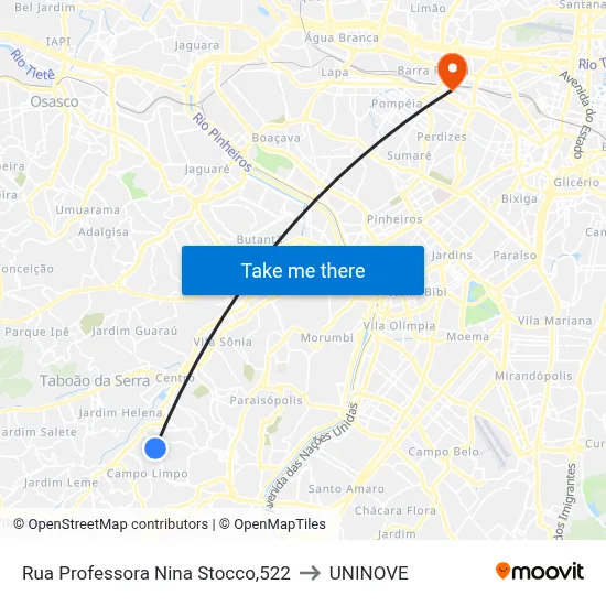 Rua Professora Nina Stocco,522 to UNINOVE map