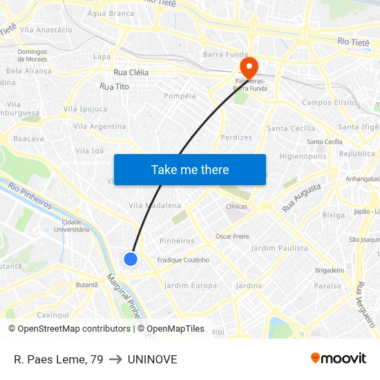 R. Paes Leme, 79 to UNINOVE map