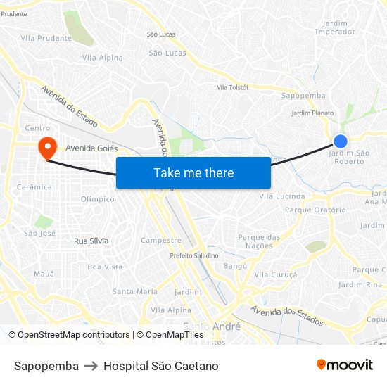 Sapopemba to Hospital São Caetano map