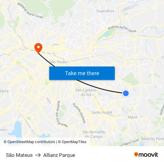 São Mateus to Allianz Parque map