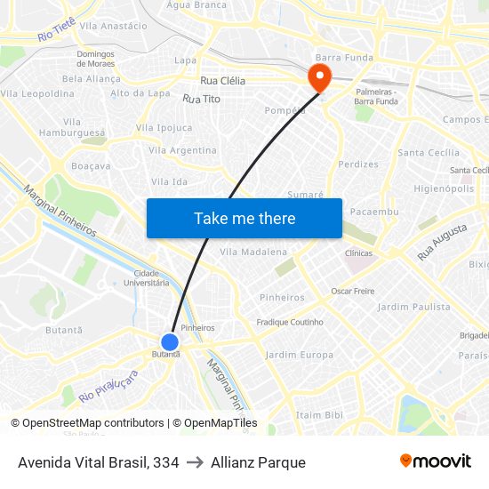 Avenida Vital Brasil, 334 to Allianz Parque map