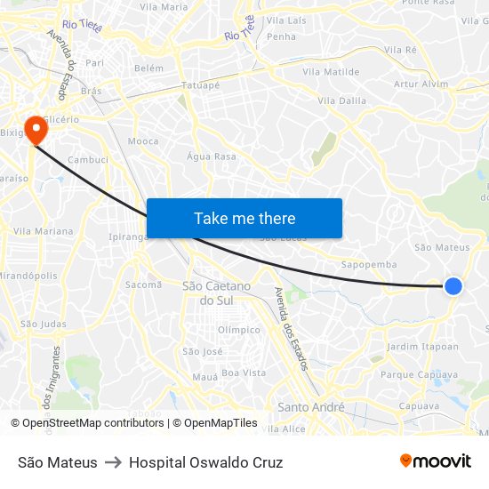 São Mateus to Hospital Oswaldo Cruz map