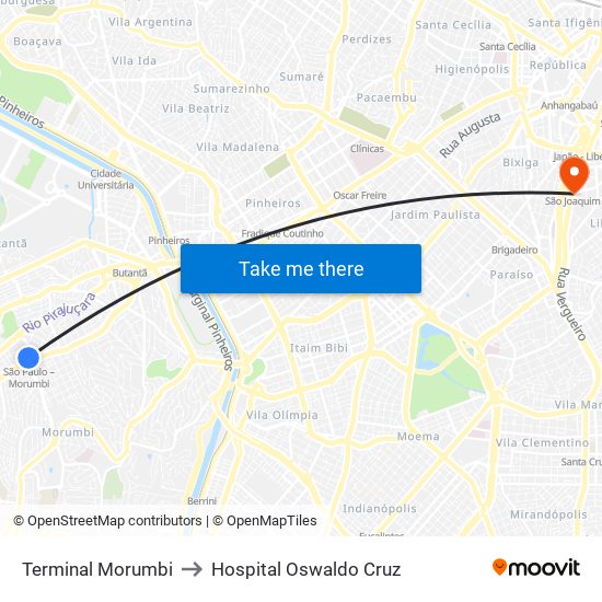 Terminal Morumbi to Hospital Oswaldo Cruz map