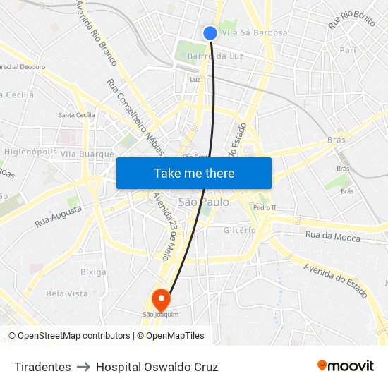 Tiradentes to Hospital Oswaldo Cruz map