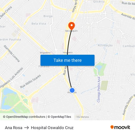 Ana Rosa to Hospital Oswaldo Cruz map