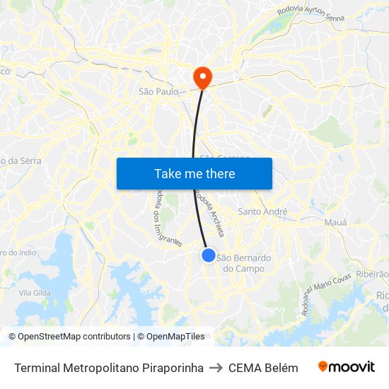 Terminal Metropolitano Piraporinha to CEMA Belém map