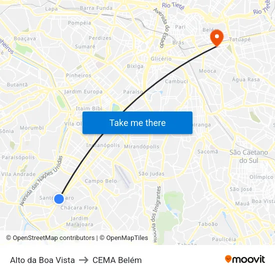 Alto da Boa Vista to CEMA Belém map