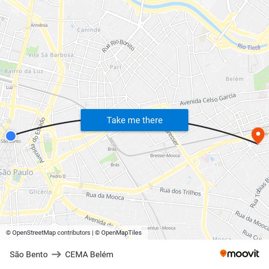 São Bento to CEMA Belém map