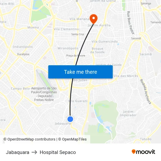 Jabaquara to Hospital Sepaco map