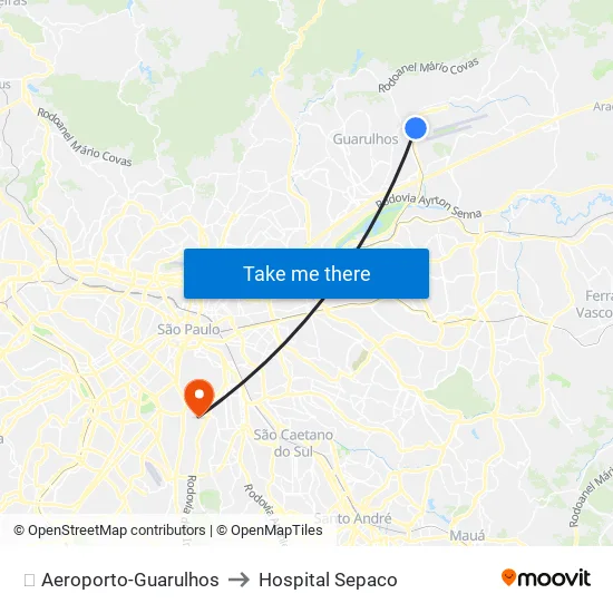 ✈️ Aeroporto-Guarulhos to Hospital Sepaco map