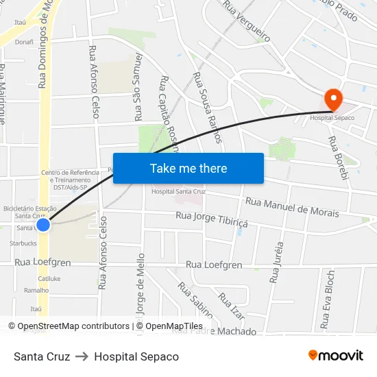 Santa Cruz to Hospital Sepaco map