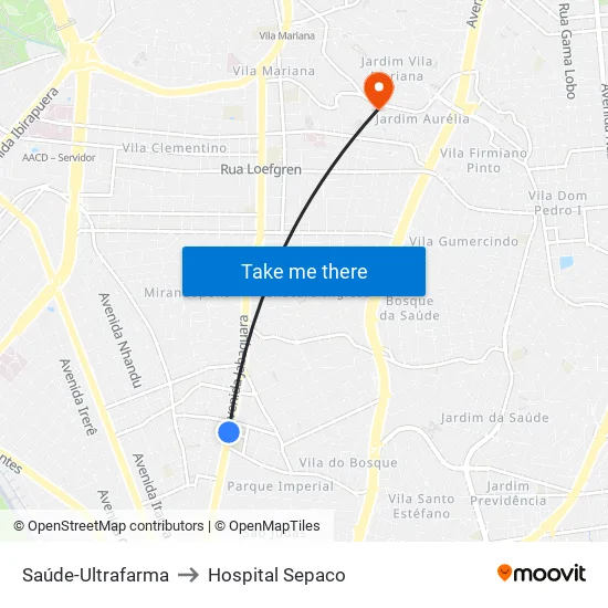 Saúde-Ultrafarma to Hospital Sepaco map