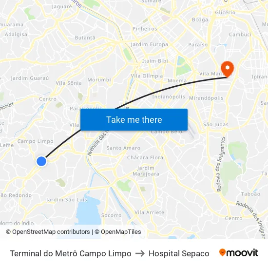 Terminal do Metrô Campo Limpo to Hospital Sepaco map