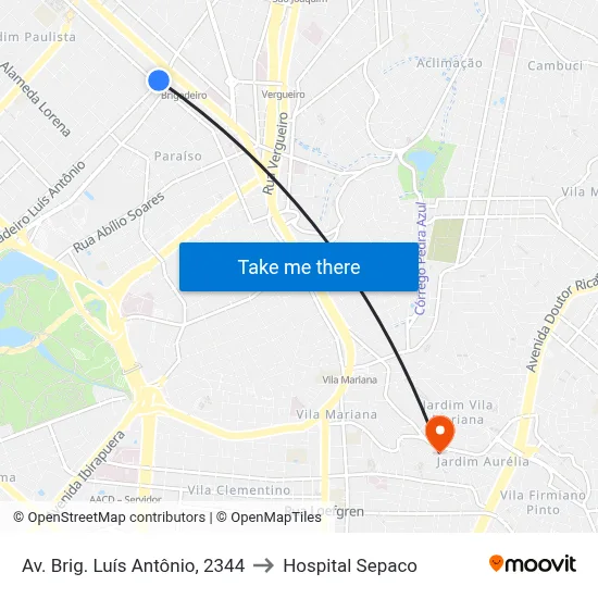 Av. Brig. Luís Antônio, 2344 to Hospital Sepaco map