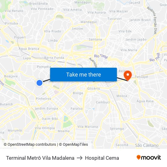 Terminal Metrô Vila Madalena to Hospital Cema map