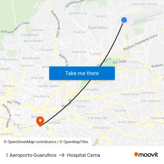 ✈️ Aeroporto-Guarulhos to Hospital Cema map
