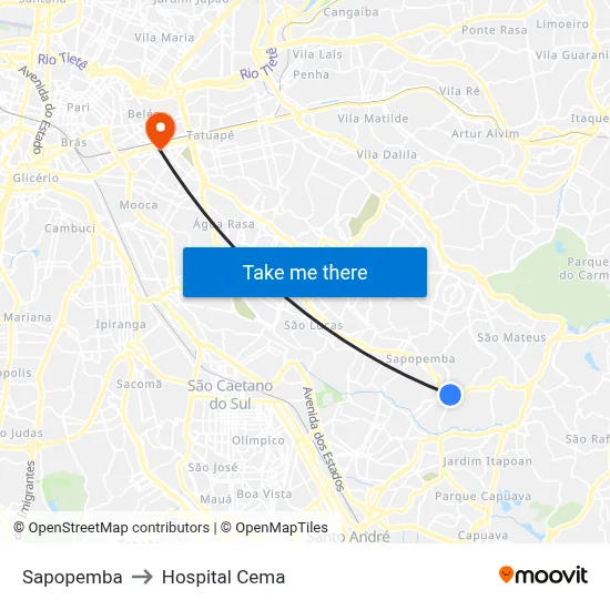 Sapopemba to Hospital Cema map