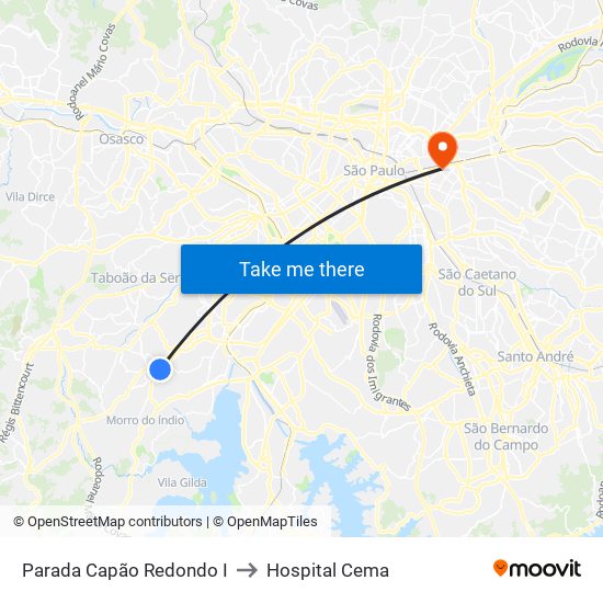 Parada Capão Redondo I to Hospital Cema map