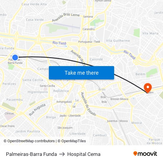 Palmeiras-Barra Funda to Hospital Cema map