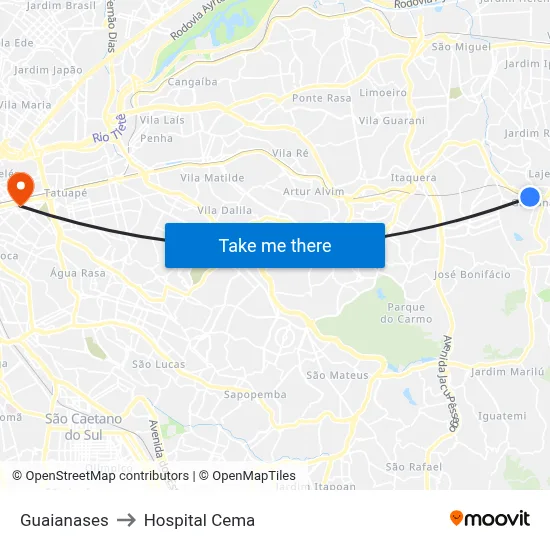 Guaianases to Hospital Cema map