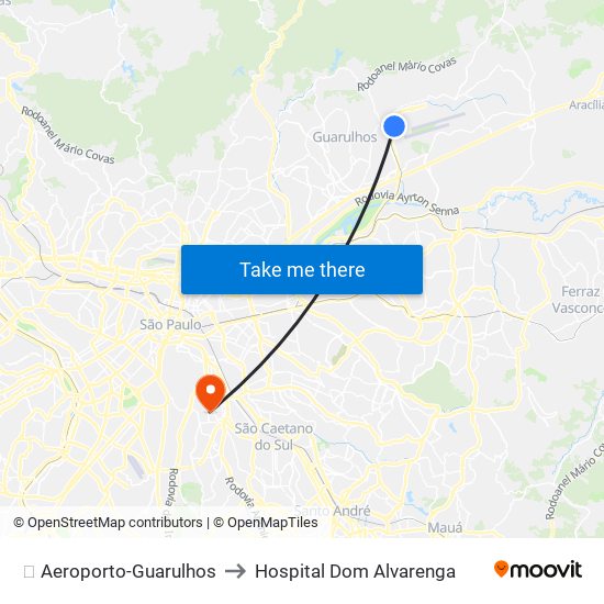 ✈️ Aeroporto-Guarulhos to Hospital Dom Alvarenga map