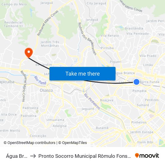 Água Branca to Pronto Socorro Municipal Rômulo Fonseca Guimarães map