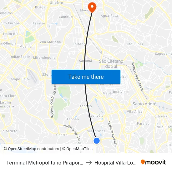 Terminal Metropolitano Piraporinha to Hospital Villa-Lobos map