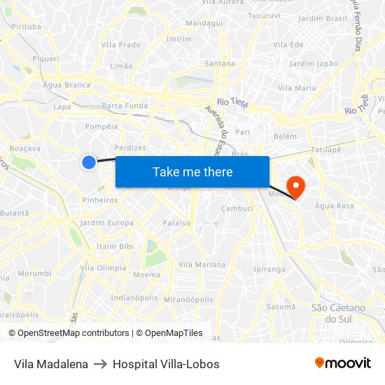 Vila Madalena to Hospital Villa-Lobos map