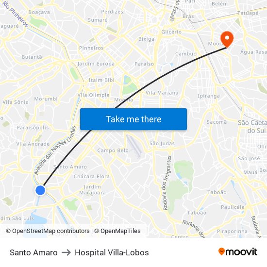 Santo Amaro to Hospital Villa-Lobos map