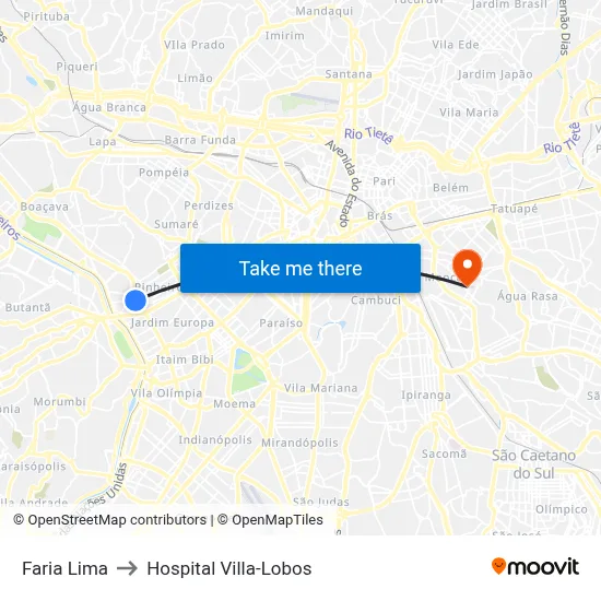 Faria Lima to Hospital Villa-Lobos map